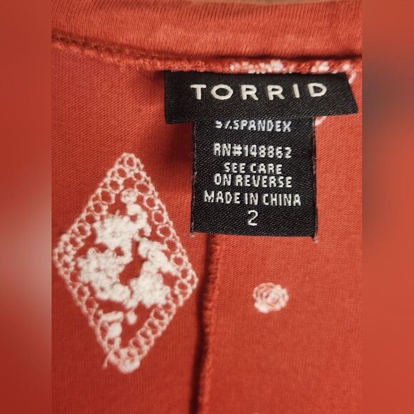 Torrid Top Womens  2XL Boho Orange LngBellSlves Embroidered V-Neck Women's Top - Picture 4 of 10